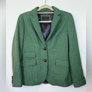 J.Crew Green Herringbone Wool Blazer Classic Preppy Size 6
